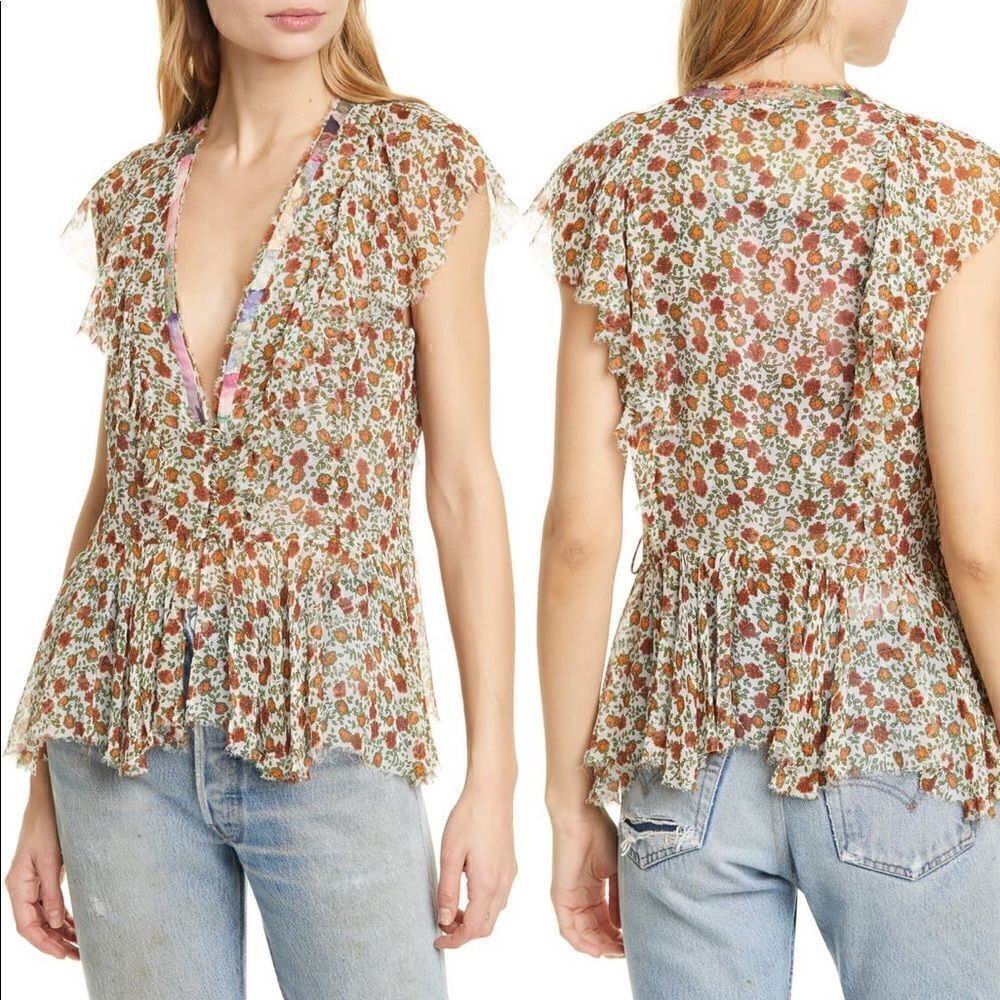 Le superbe Women’s flirt 100% silk  short sleeves  floral blouse size XS, NWT